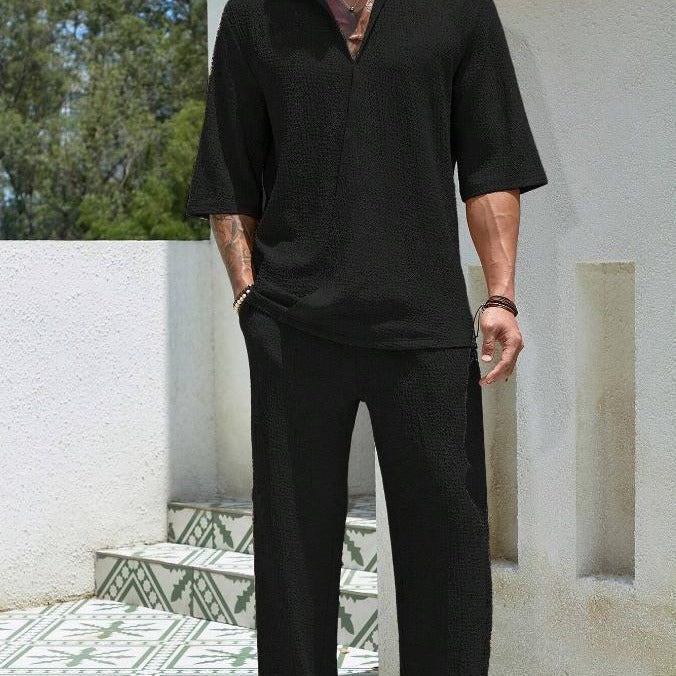 TrendAura Men's Lightweight Cotton 2 Piece Set With Shirt And Pants Relaxed Fit Short Sleeve