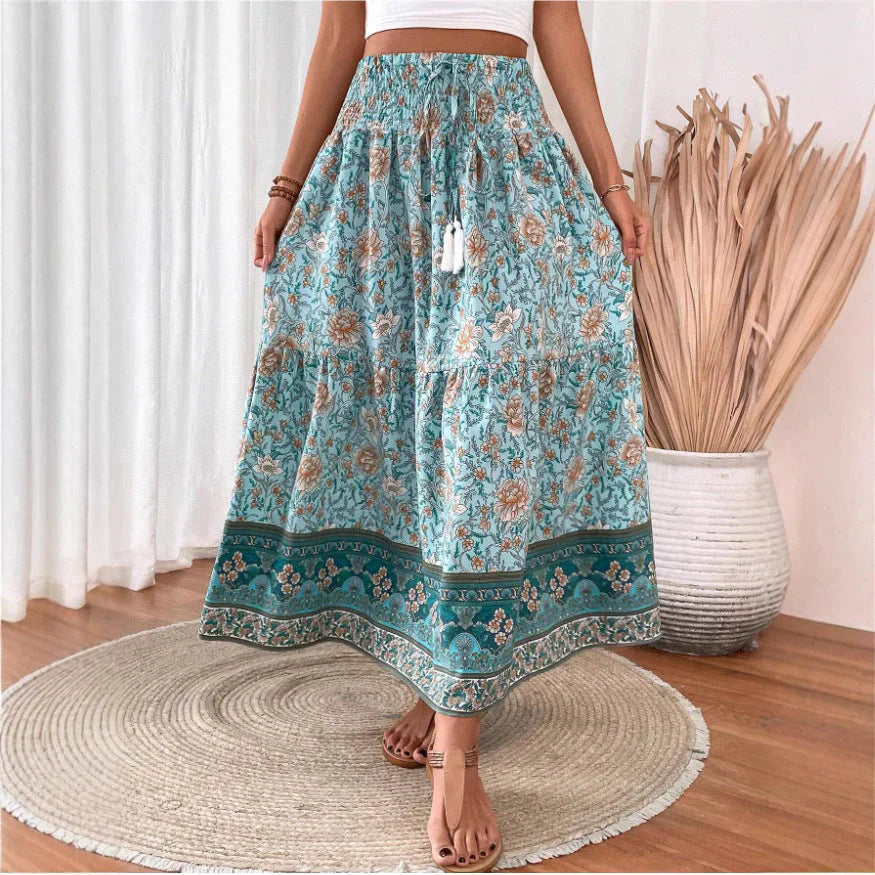 Revie | Long boho skirt in light blended cotton