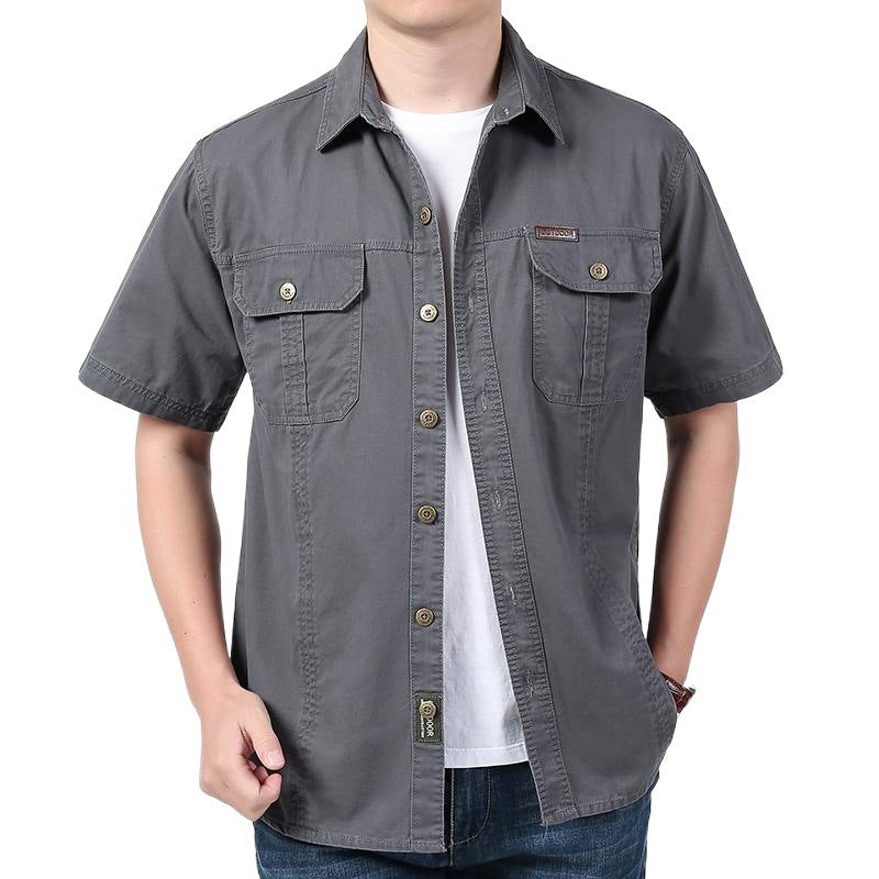 Men's Short Sleeve Cotton Blend Shirt With Relaxed Fit Button Closure And Chest Pockets
