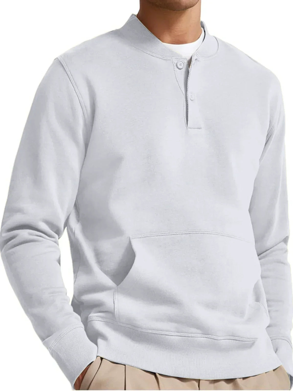 TrendAura Mens Pink Cotton Blend Sweatshirt With Button Neck And Kangaroo Pocket Regular Fit