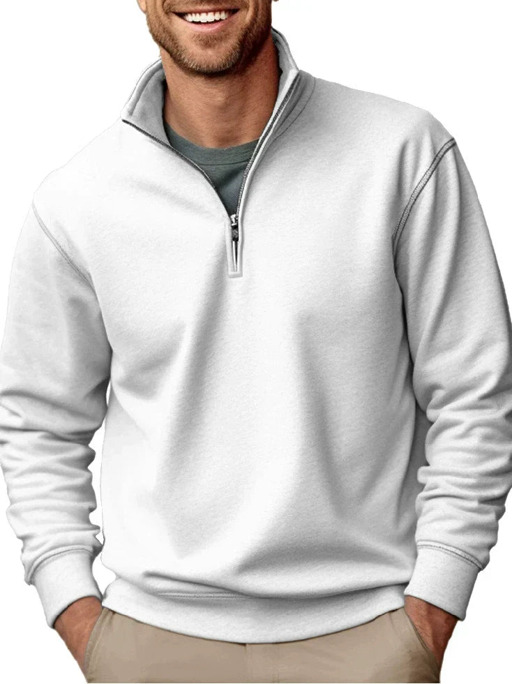 Men's Sweatshirt Regular Fit Soft Fleece Quarter Zip Stand Collar Ribbed Hem By TrendAura