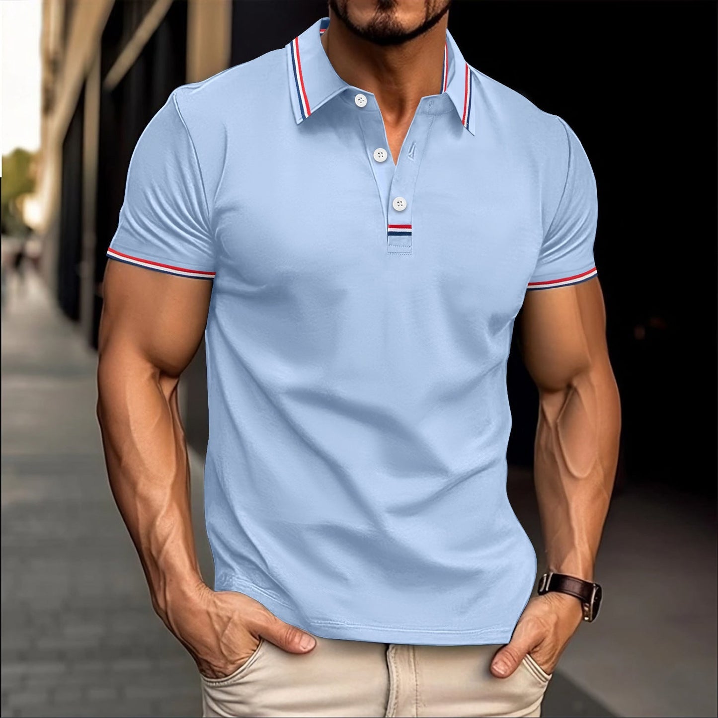 Nordisk-Flair Men's Polo Shirt Slim Fit Cotton Blend Ribbed Collar Button Placket