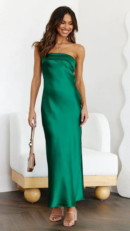Women's Maxi Dress – Satin – Strapless – Slim Fit – Evening Wear Elegant Style