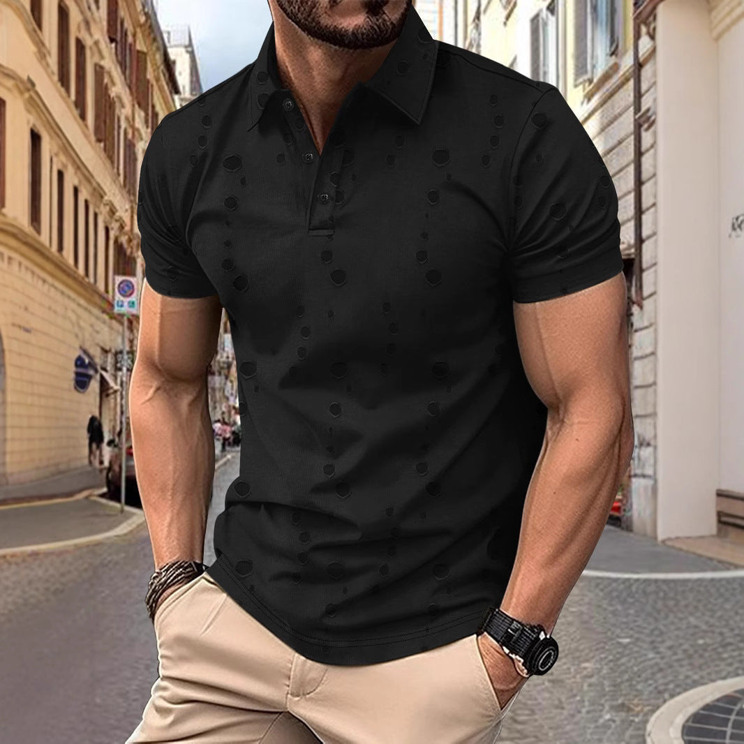 Mens Slim Fit Pique Polo Shirt With Subtle Pattern Design Short Sleeve Breathable Knit
