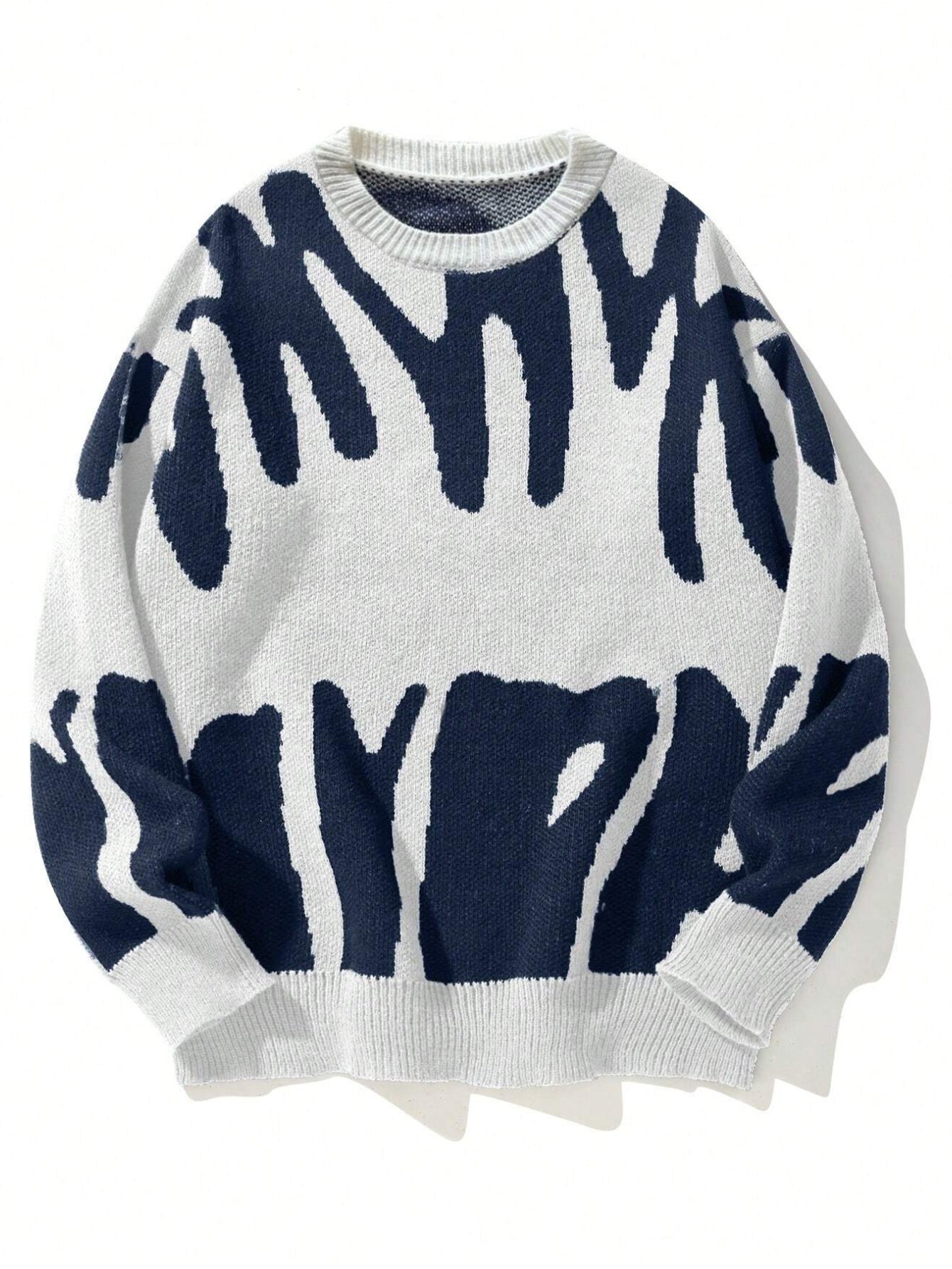 Women's Knit Sweater – Relaxed Fit – Wool Mix – Jacquard Pattern – Round Neck – Long Sleeves