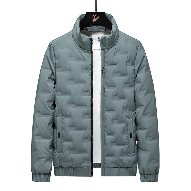 Men's Down Jacket Relaxed Fit Lightweight Quilted Stand Collar Hip Length Winter Coat TrendAura