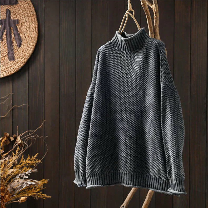Women’s Oversized Sweater – Waffle Knit – Mock Neck – Dolman Sleeve – Ribbed Trim