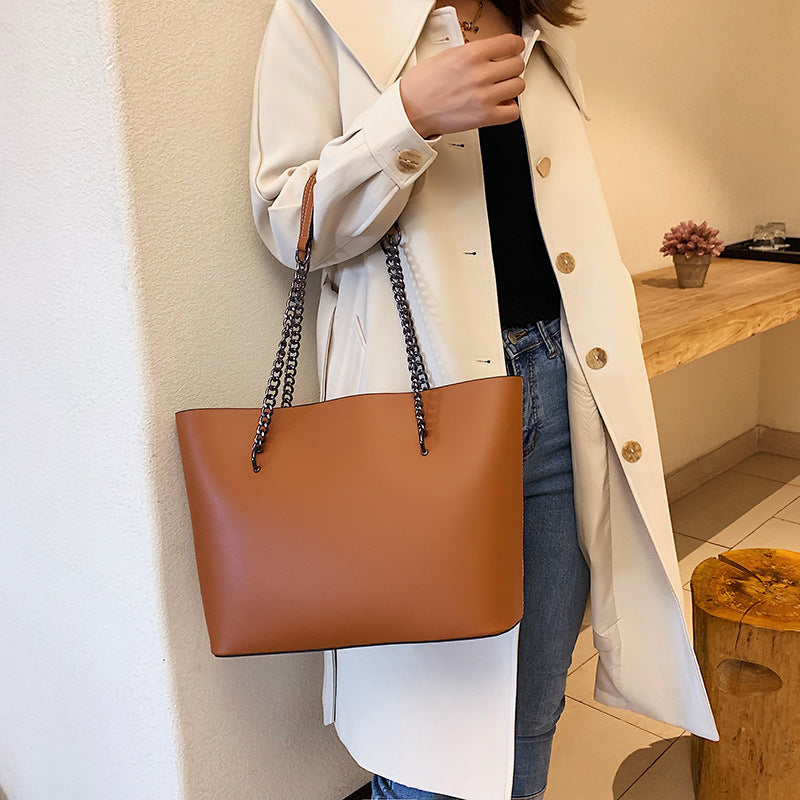 TrendAura Lori Tote Shoulder Bag - Vegan Leather Structured Tote With Chain And Leather Straps For Everyday Use