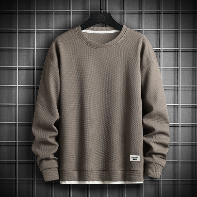 Mens Waffle Knit Crewneck Sweatshirt Long Sleeve Relaxed Fit With Ribbed Cuffs Hem For Men