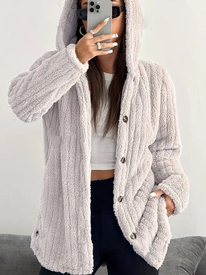 Women's Hooded Cardigan with Front Pockets and Long Sleeves