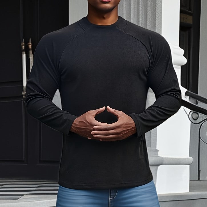 Men's Long Sleeve T Shirt Slim Fit Soft Stretch Cotton Raglan Sleeves Crew Neck Modern Comfort Wear