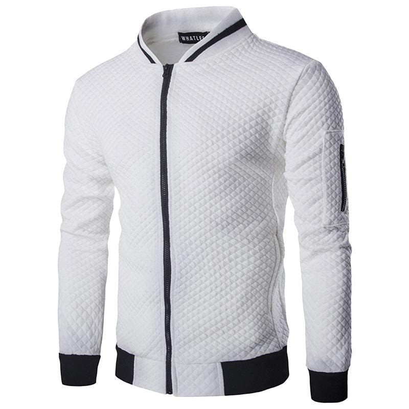 Men's Quilted Cotton Blend Zipper Front Jacket Slim Fit Bomber Style With Ribbed Trim