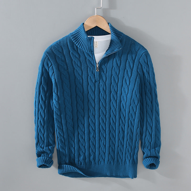 Blake Men's Half-Zip Cable Knit Pullover Sweater Black With Classic Cable Pattern