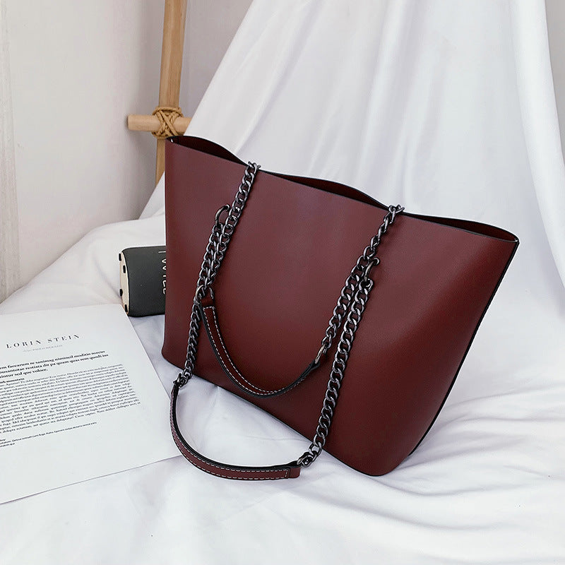 TrendAura Lori Tote Shoulder Bag - Vegan Leather Structured Tote With Chain And Leather Straps For Everyday Use