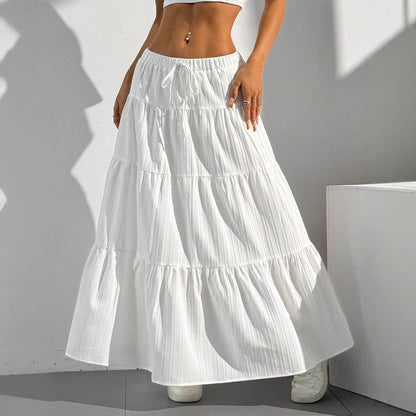 Women's Long Skirt – A-line Fit – Lightweight Cotton Blend – Gathered With Ruffles