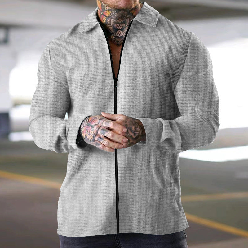Mens Long Sleeve Shirt Textured Woven Fabric Regular Fit Zip Front Closure Nordisk Flair