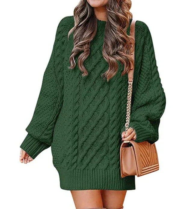Women’s Sweater Dress – Wool Blend – Cable Knit – Oversized Fit – Mid-Length – Long Sleeve
