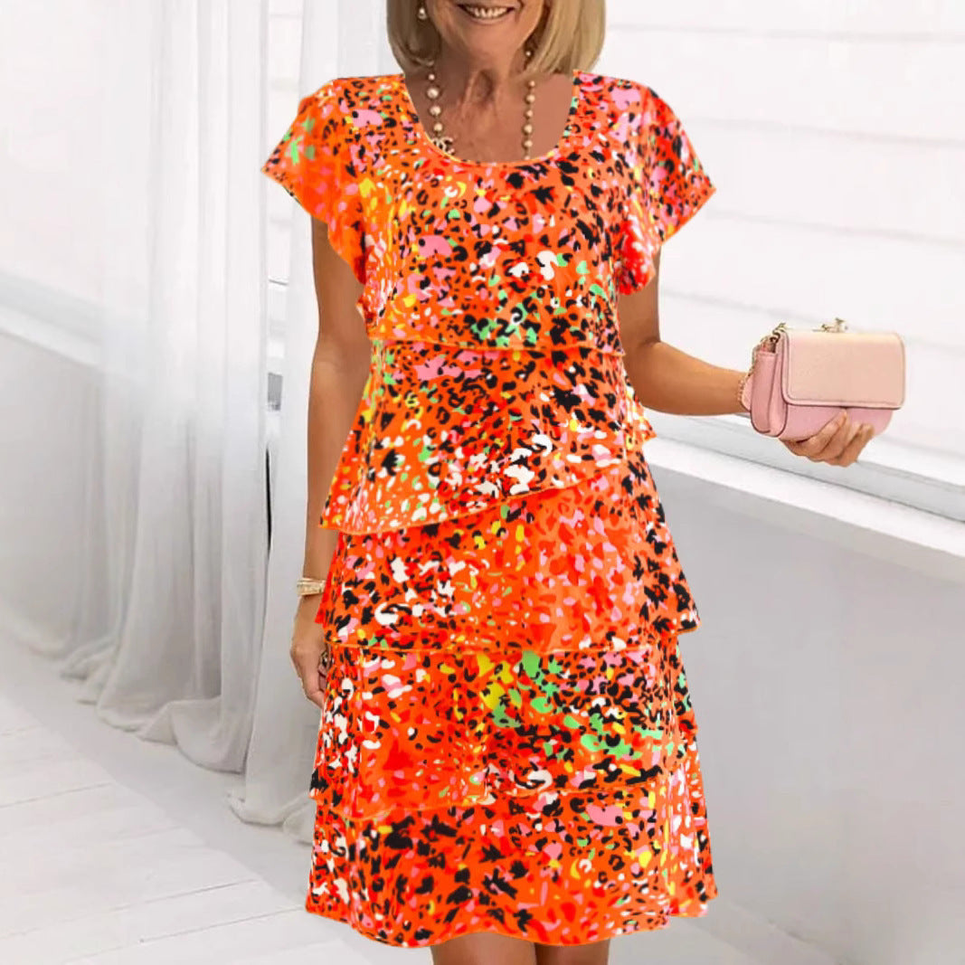 Women’s Midi Dress – Relaxed Fit – Tiered Ruffle – Floral Print – Flutter Sleeves