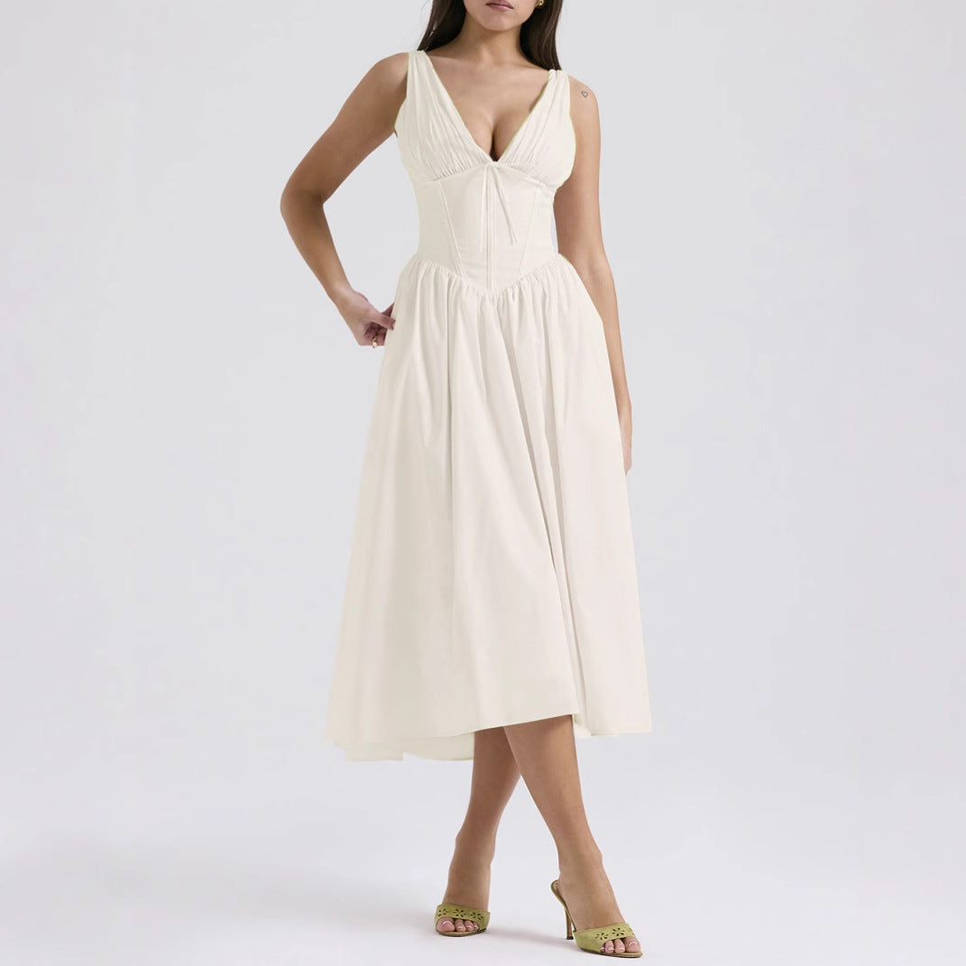 Dress for women – A-line fit – Sleeveless – V-neckline – Floral print – Midi length