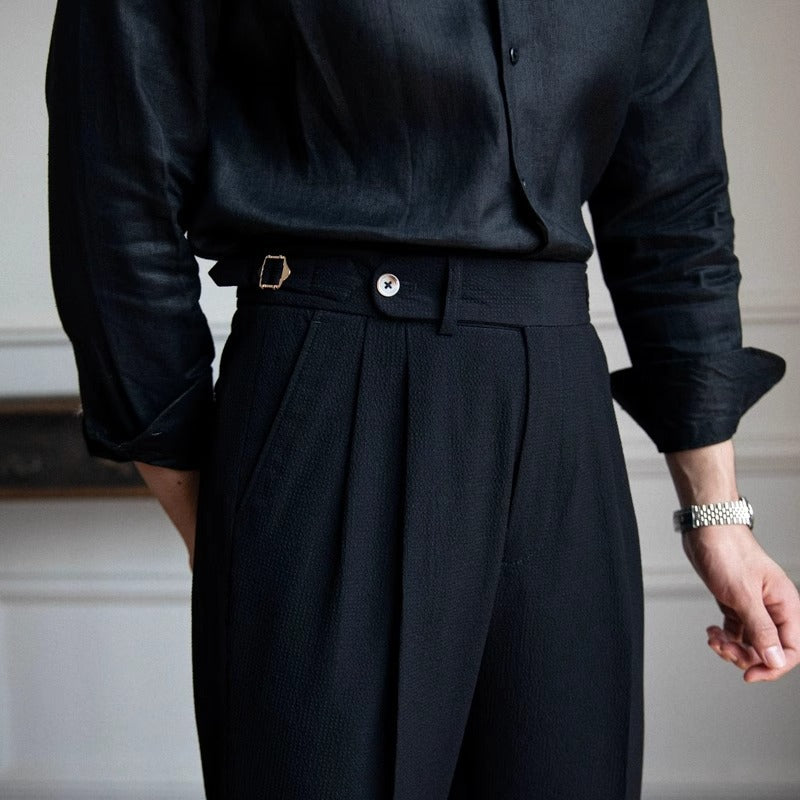 Marco Monte Tailored Pleated Trousers For Men Slim Fit Dark Brown Dress Pants Premium Fabric Blend Elegant Office Ready