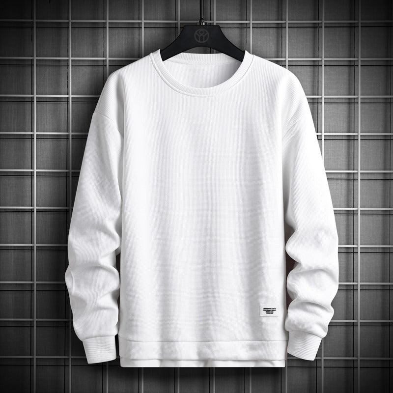 Mens Waffle Knit Crewneck Sweatshirt Long Sleeve Relaxed Fit With Ribbed Cuffs Hem For Men