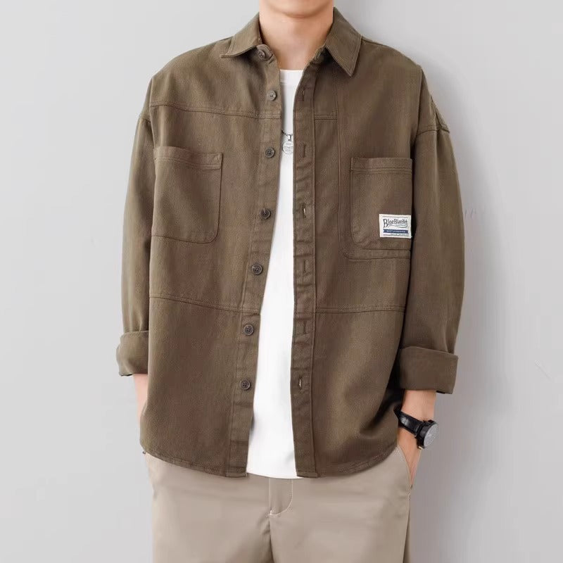 Men's Cotton Overshirt Jacket With Relaxed Fit Button Closure Front Chest Pockets