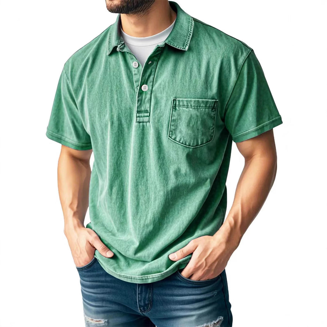 TrendAura Mens Polo Shirt Green Relaxed Fit Short Sleeve Breathable Material Chest Pocket Casual Summer Top