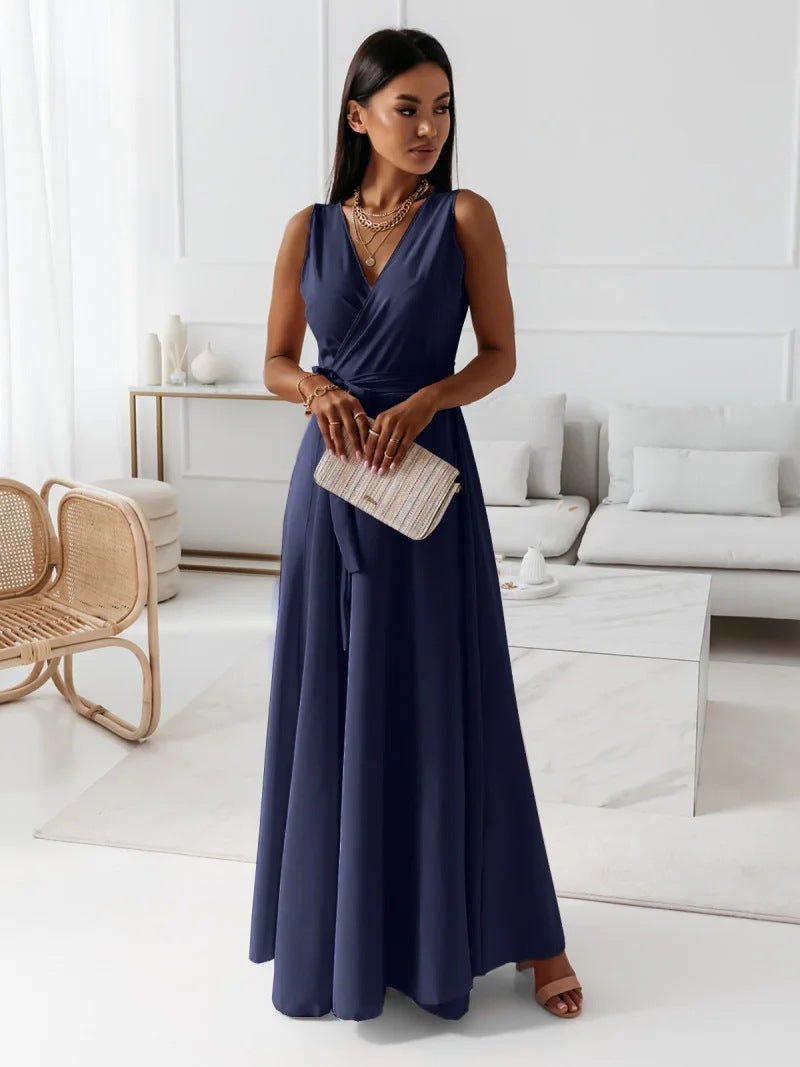 Women's Maxi Dress - Sleeveless V-Neck - Elegant Tailored Fit - Long Party Dress