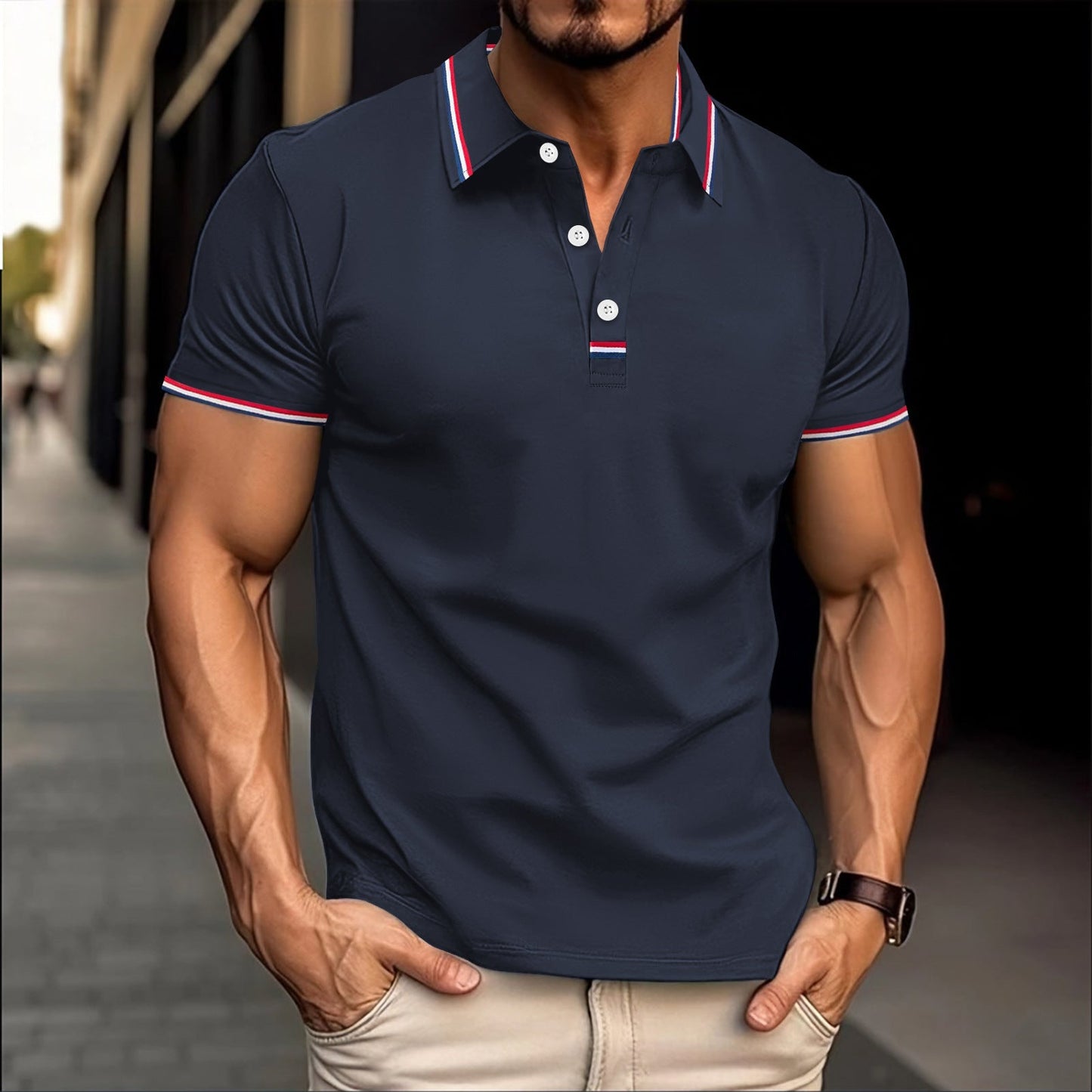 Nordisk-Flair Men's Polo Shirt Slim Fit Cotton Blend Ribbed Collar Button Placket