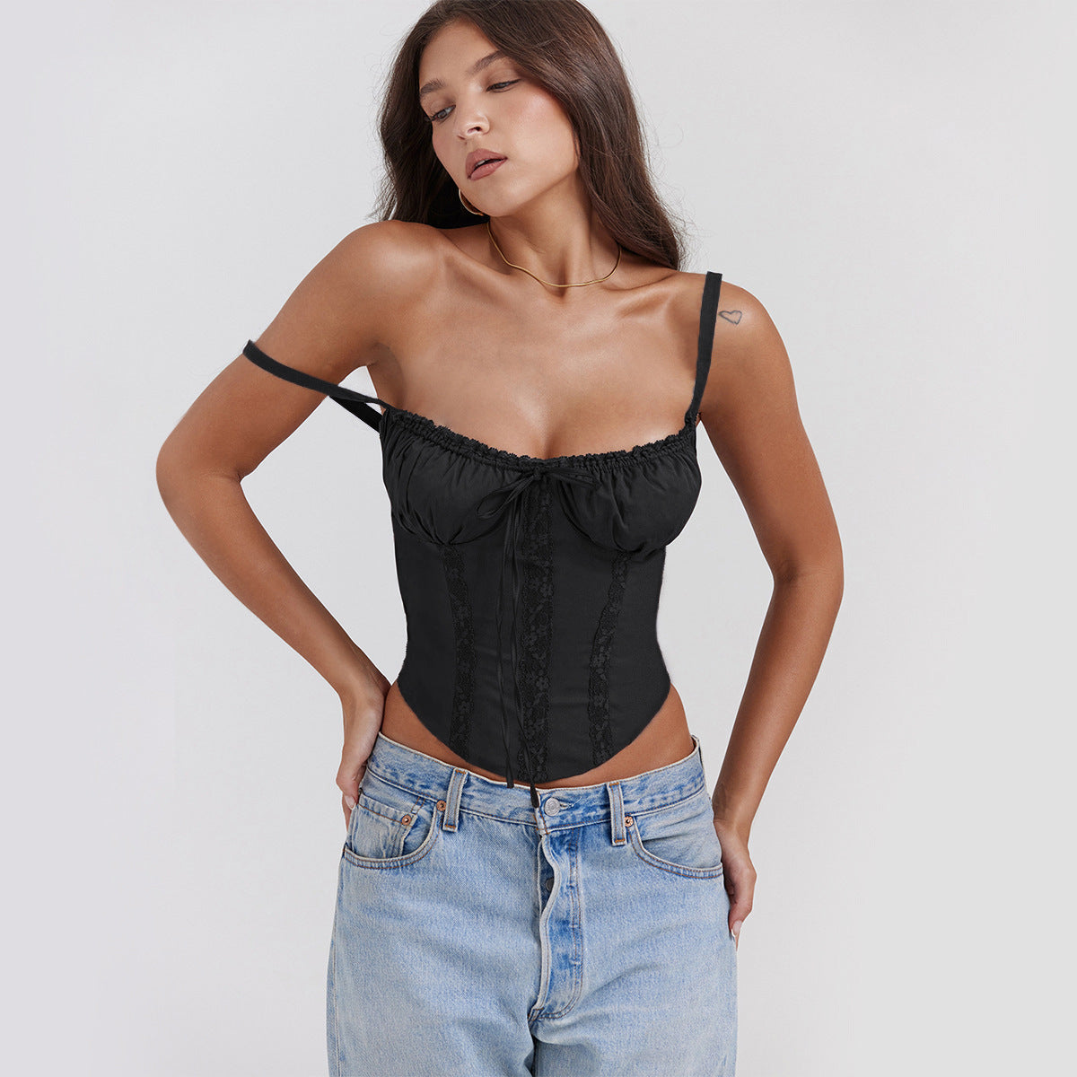 Women's Camisole Top – Slim Fit – Satin Look – Lace – Spaghetti Straps – Cropped