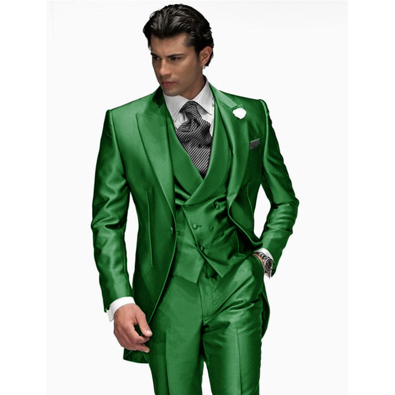TrendAura Men's 3 Piece Suit Tailored Fit Satin Look Double Breasted Vest Formal Party Attire