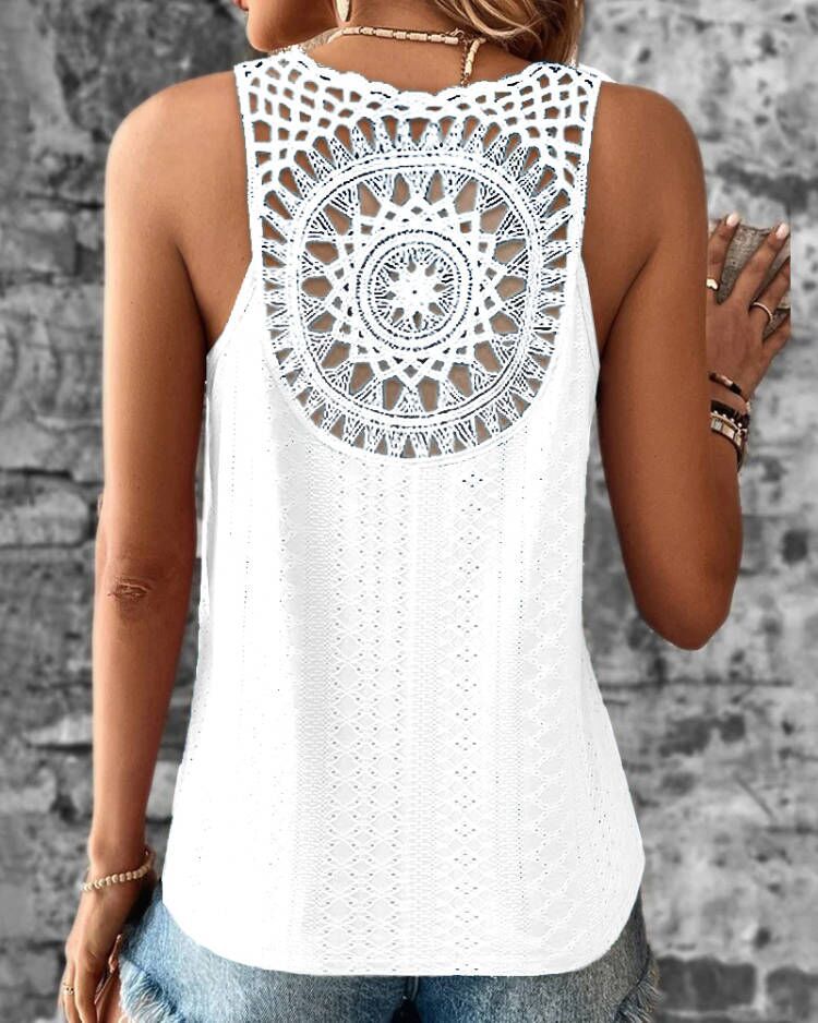 Women’s Sleeveless Top – Relaxed Fit – V-Neck – Crochet Cotton – Lightweight Casual