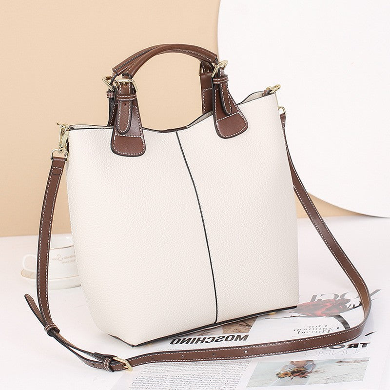 TrendAura Stephanie Vegan Leather Tote Bag - Structured PU Tote With Contrast Handles And Crossbody Strap