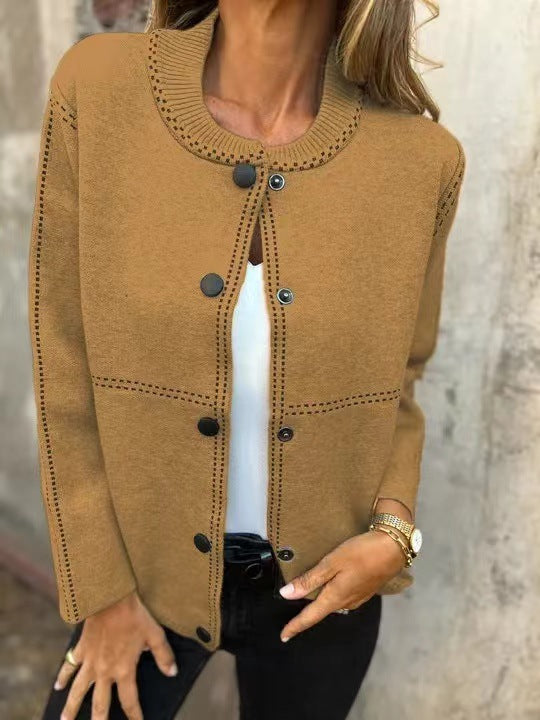 Women’s Cardigan – Loose Fit Knit – Button Front – Round Neck – Hip Length Layer