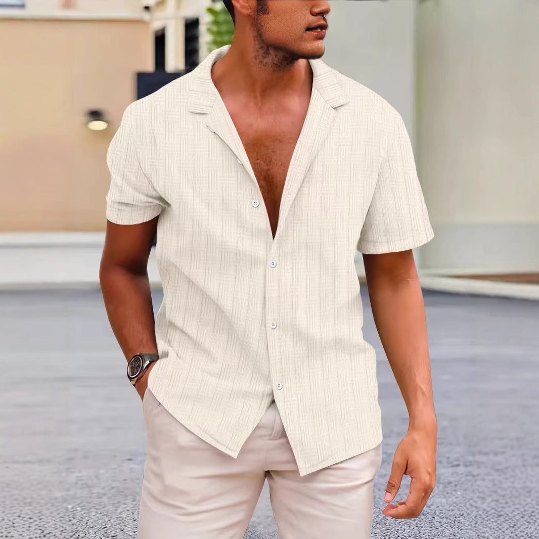 TrendAura Men's Short Sleeve Shirt Cotton Linen Blend - Classic Fit - Button Closure