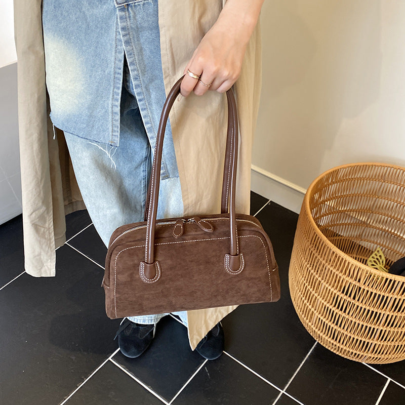 TrendAura Denise Mini Top-Handle Bag - Compact All Season Faux Suede Handbag With PU Leather Trims