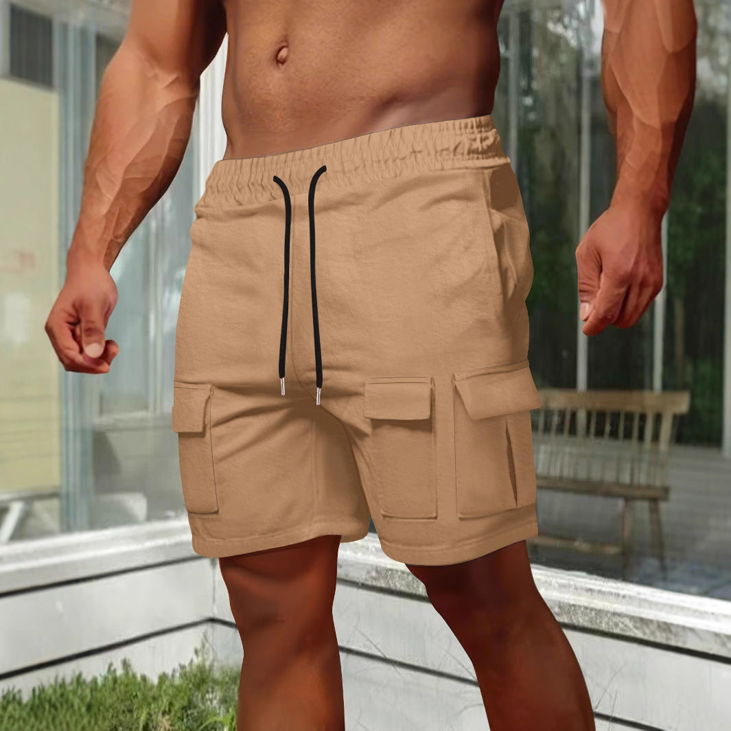 Mens Cargo Shorts Olive Relaxed Fit Breathable Cotton Blend Elastic Waist Utility Pockets