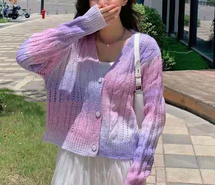 Women’s Knitted Cardigan – Relaxed Fit – Cable Knit – Button Front – Voluminous Sleeves