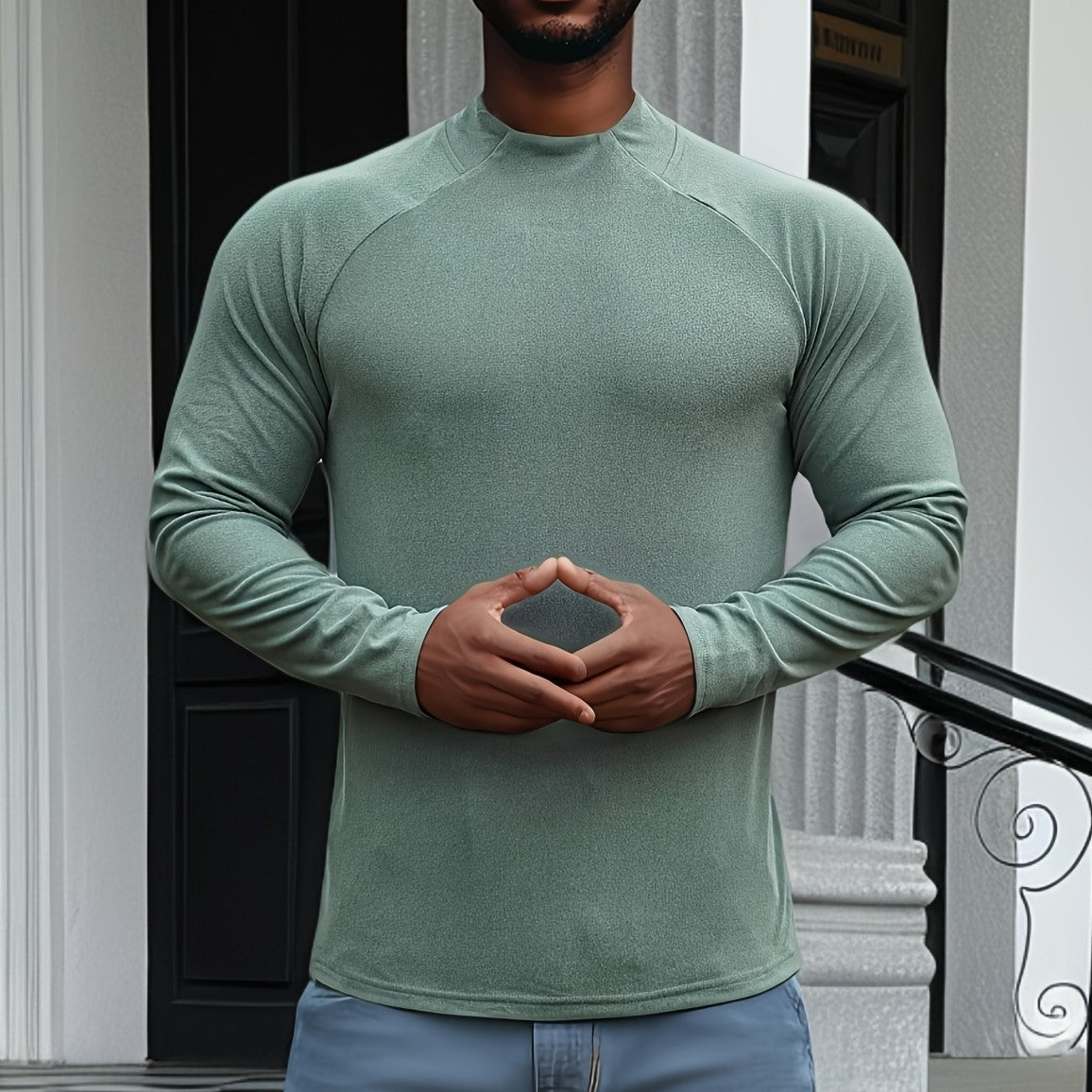 Men's Long Sleeve T Shirt Slim Fit Soft Stretch Cotton Raglan Sleeves Crew Neck Modern Comfort Wear