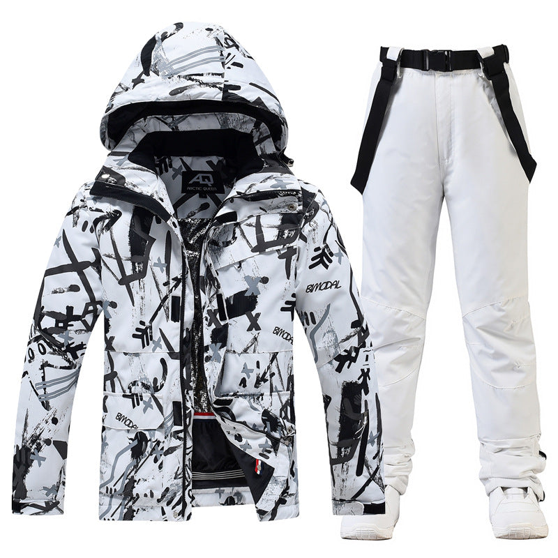 Men's Two Piece Ski Suit With Hooded Jacket And Suspenders Relaxed Fit Water Resistant Winter Snow Set