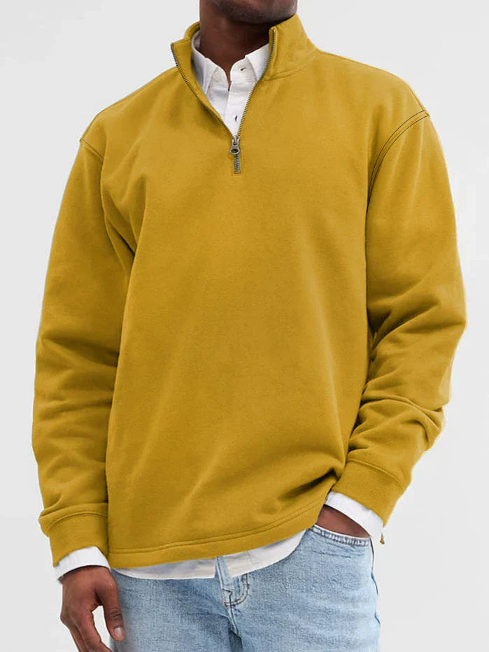 Nordisk Flair Mens Cotton Blend Sweatshirt Stand Collar Zip Front Relaxed Fit Ribbed Hem Cuffs