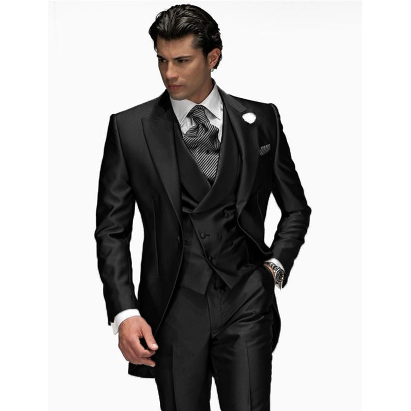 TrendAura Men's 3 Piece Suit Tailored Fit Satin Look Double Breasted Vest Formal Party Attire
