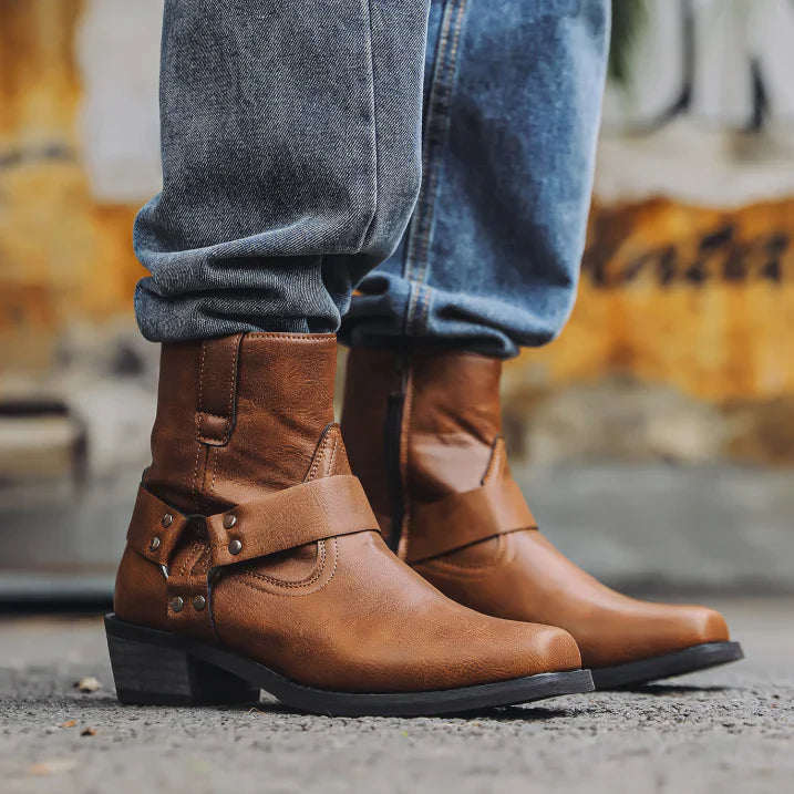 Mens Cowboy Ankle Boots Western Style With Supportive Low Heel For Rugged Yet Modern Look