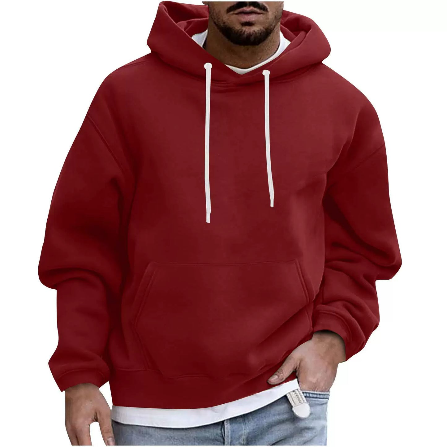 Nordisk Flair Mens Fleece Hoodie Loose Fit Drop Shoulder Kangaroo Pocket Ribbed Hem