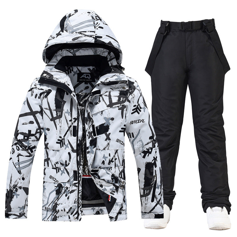 Men's Two Piece Ski Suit With Hooded Jacket And Suspenders Relaxed Fit Water Resistant Winter Snow Set