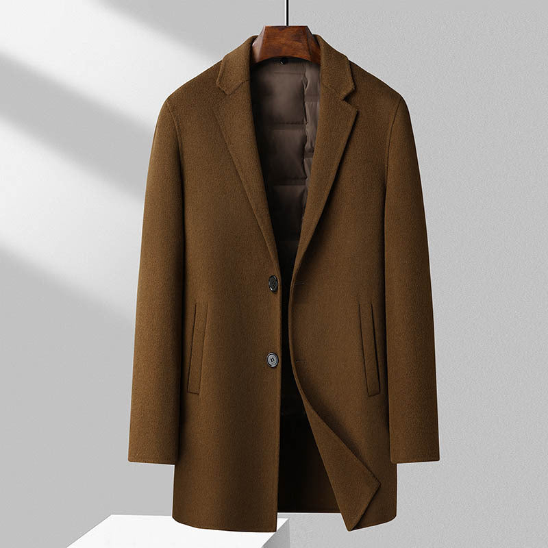 TrendAura Men's Wool Blend Overcoat with Quilted Lining, Regular Fit, Mid Length, Notched Lapel