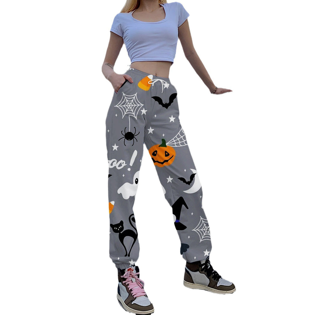 Women’s Leisure Trousers – Relaxed Fit – Cotton Feel – Bold Print – Drawstring Waist – Pockets – Full Length