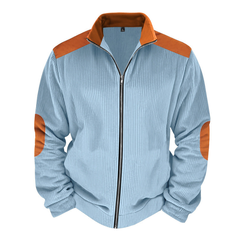 Mens Quilted Jacket Regular Fit Zipper Front With Ribbed Texture And Contrast Detailing