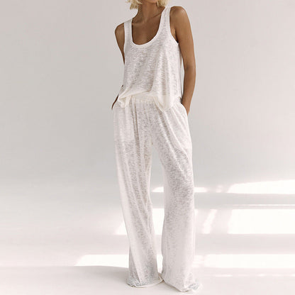 Women's Loungewear Set – Sleeveless Twist-Top – Wide Pants – Soft Breathable Material