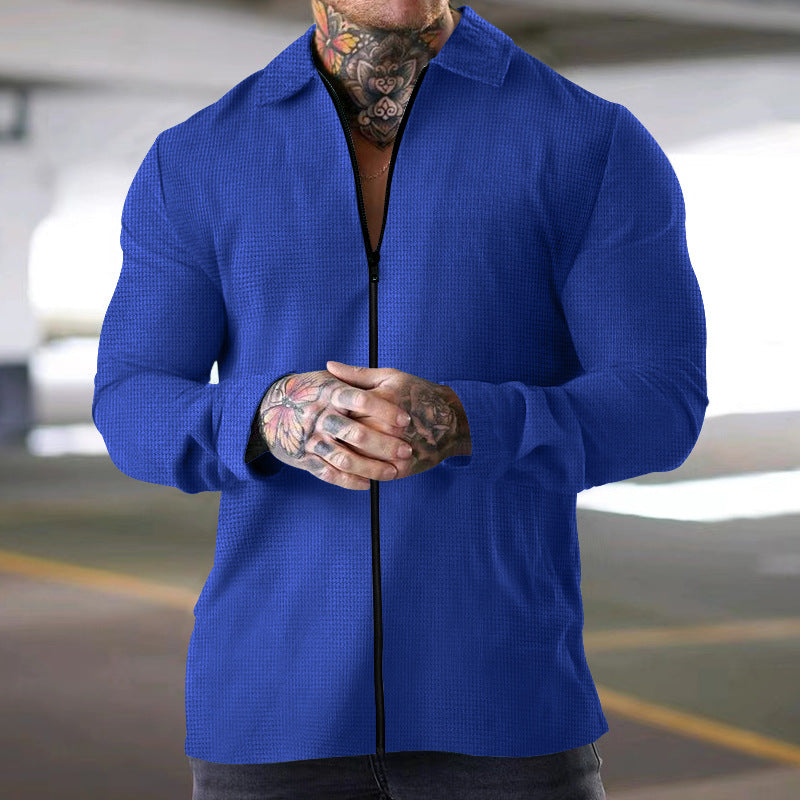 Mens Long Sleeve Shirt Textured Woven Fabric Regular Fit Zip Front Closure Nordisk Flair